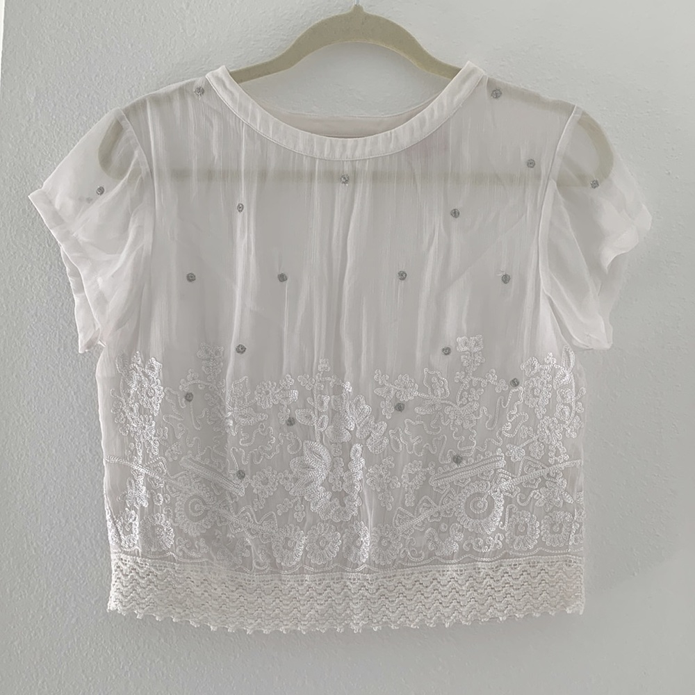 Vanessa Virginia Sheer Embroidered White Top from Anthropologie.
